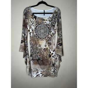 Women’s XL Lady Mocha Patterned Rhinestone Dress with Attached Sleeves
